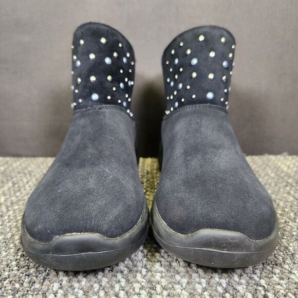 Skechers On The Go Joy Womens Size 9 Black Suede Studded Ankle Booties Boots - Picture 2 of 9
